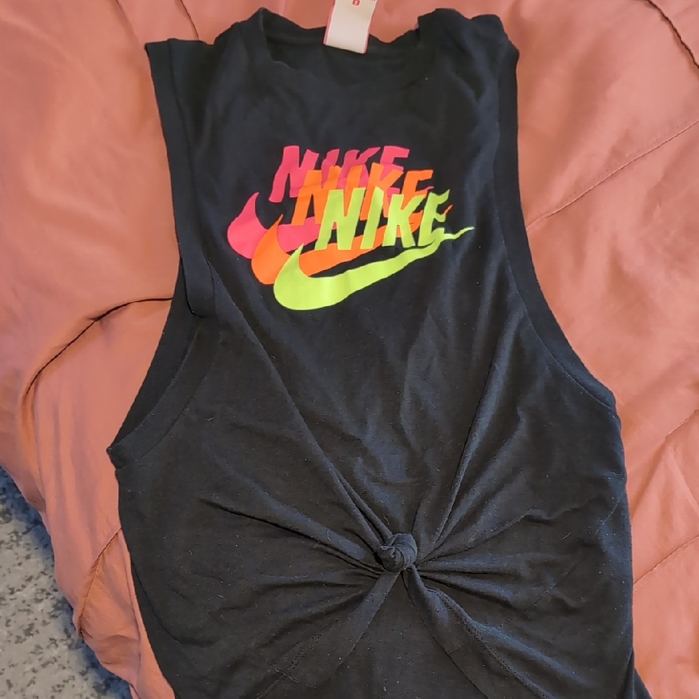 Nike Women's Black Muscle Tee with Neon Logo